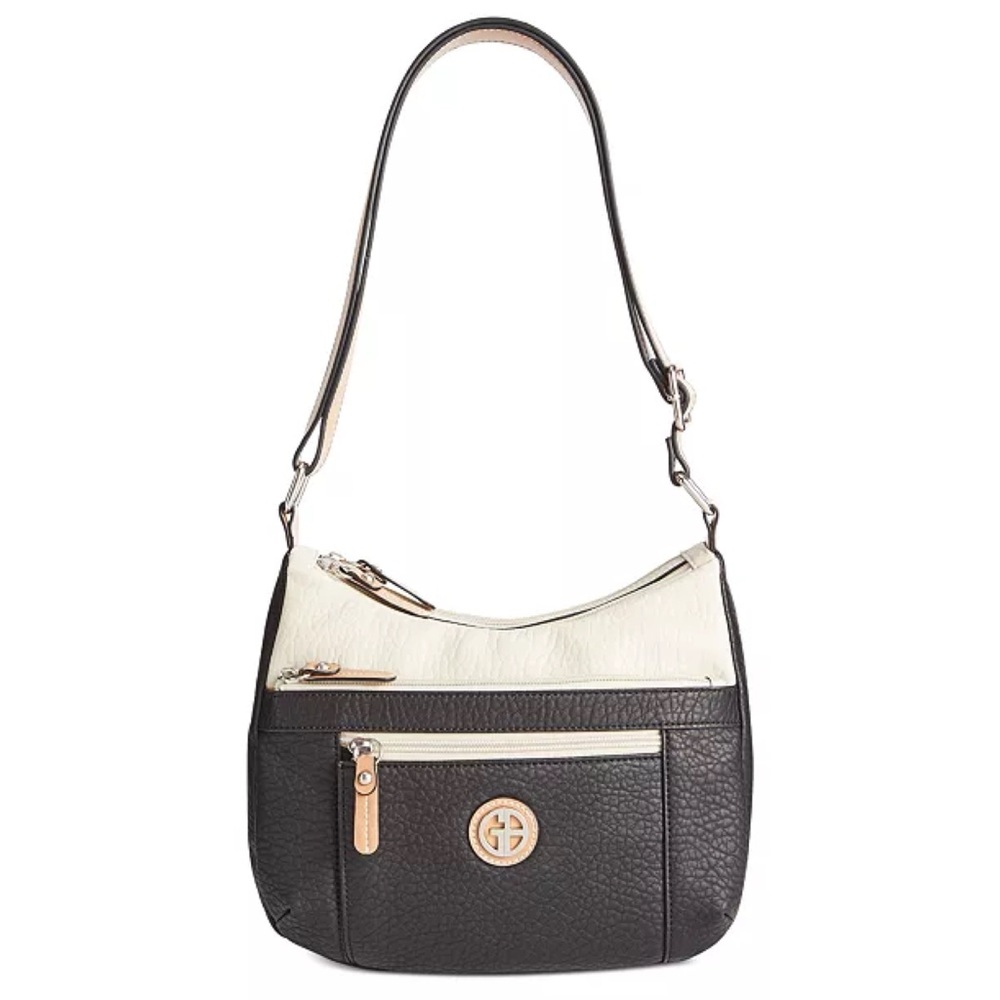 Giani Bernini Colorblock Pebble Hobo Faux Leather Bag Black 11x8x2.5 in.